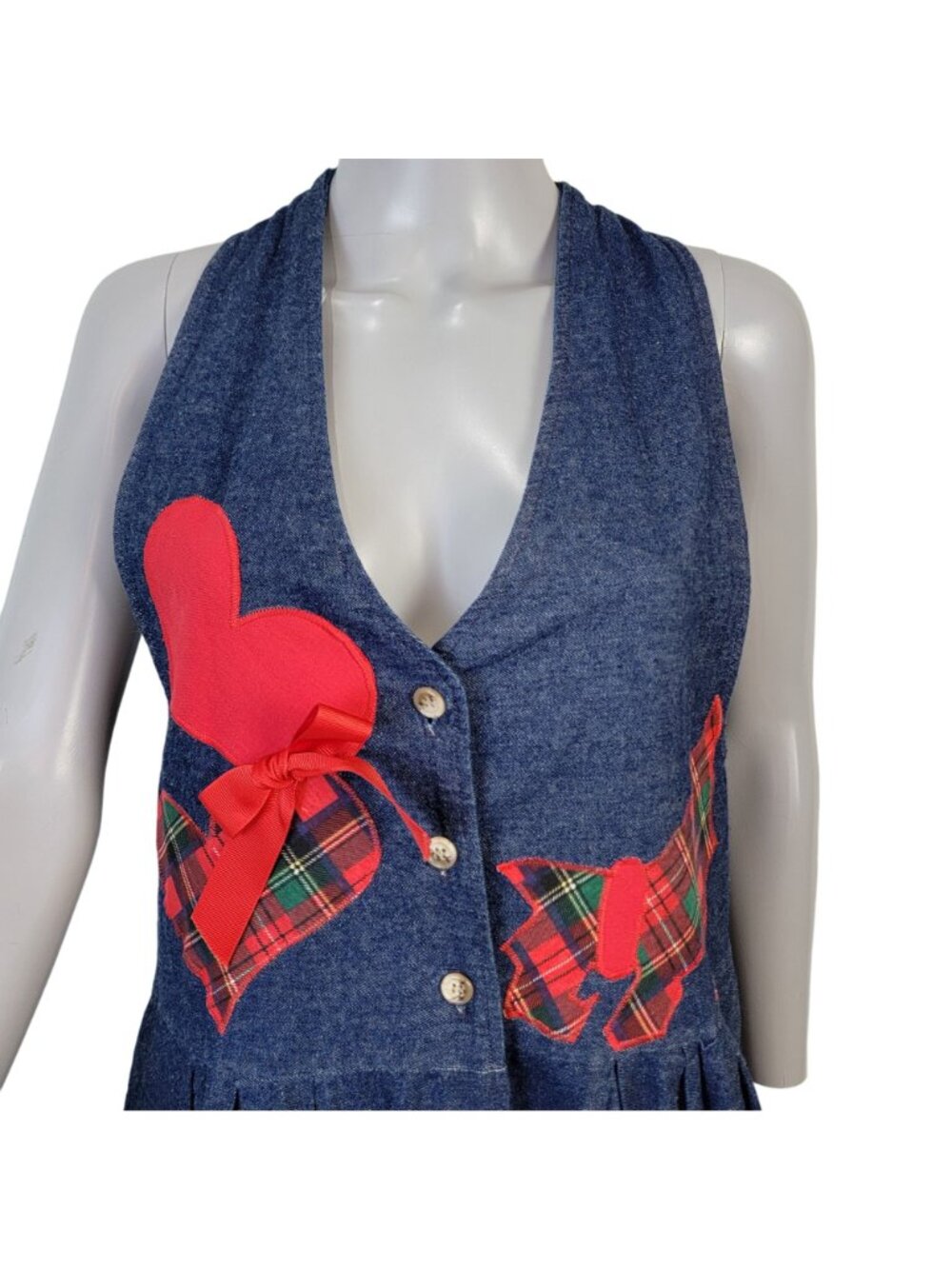 Vintage 90s Denim Maxi Dress Women Medium Scottie Dog Embroidered Teacher 8 10 M - Picture 12 of 15